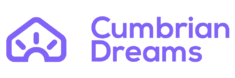 Cumbrian Dreams purple logo featuring a geometric house and sun icon.